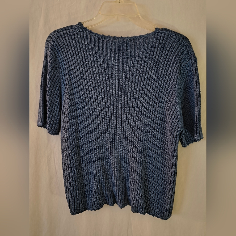 Sag Harbor Periwinkle Ribbed Cardigan with Purple Buttons - Picture 3 of 5